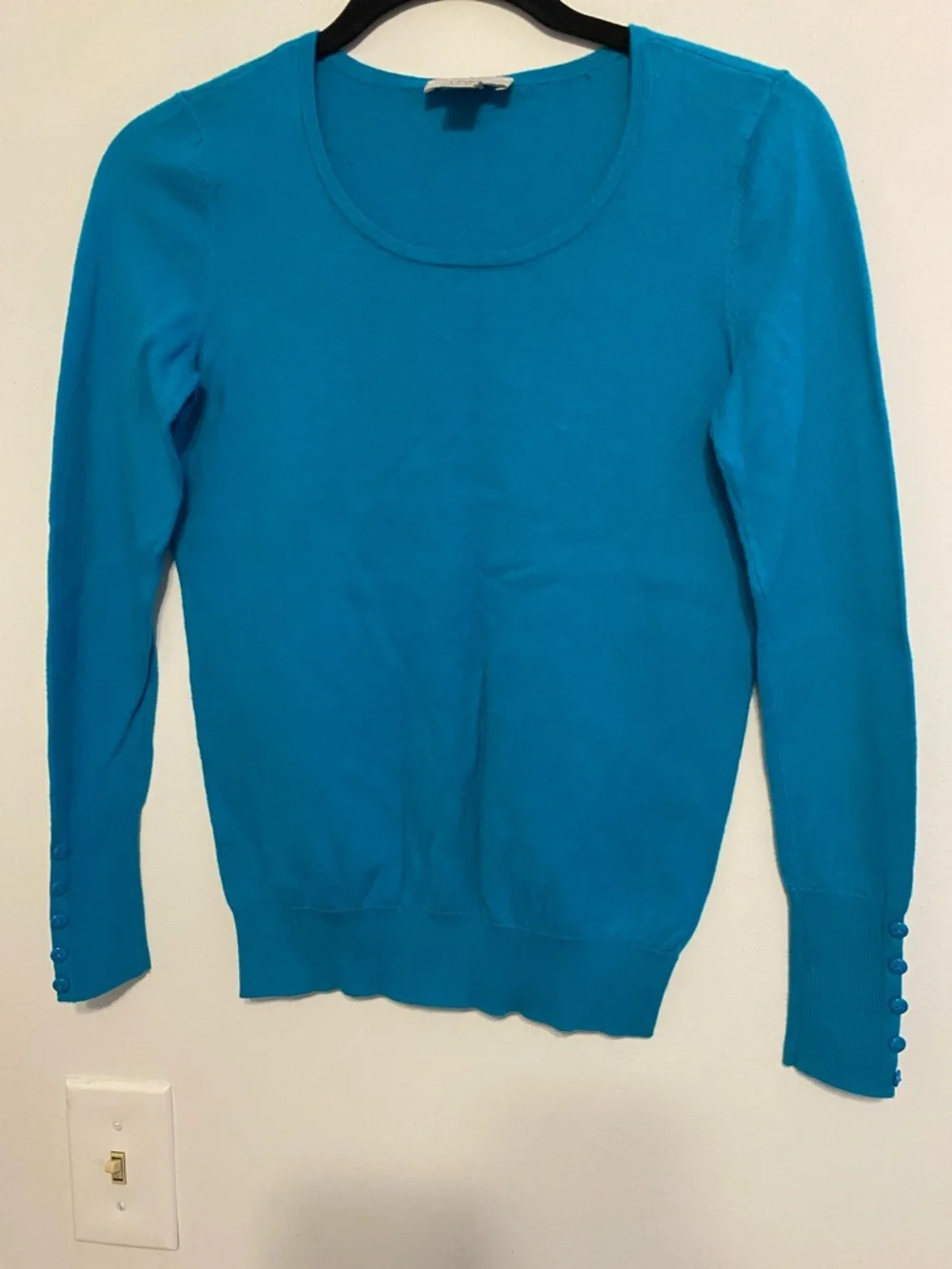 LOFT Teal Scoop Neck Sweater with Cuff Buttons - Picture 1 of 8